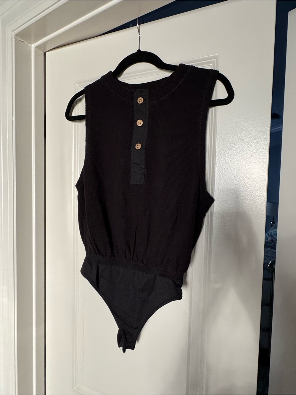 Free People Black Sleeveless Henley Bodysuit